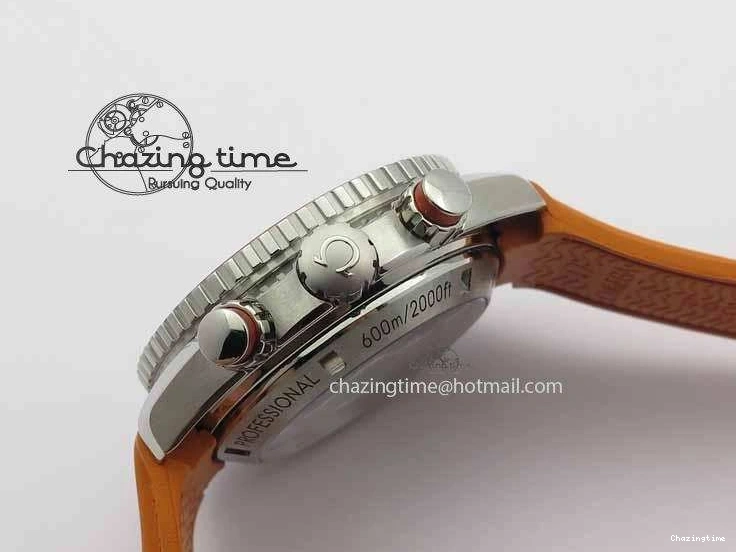 0408 Planet Ocean Master Chrono 45mm SS OM 1:1 Best Edition Black Dial On Orange Rubber Strap A Attractive 8170